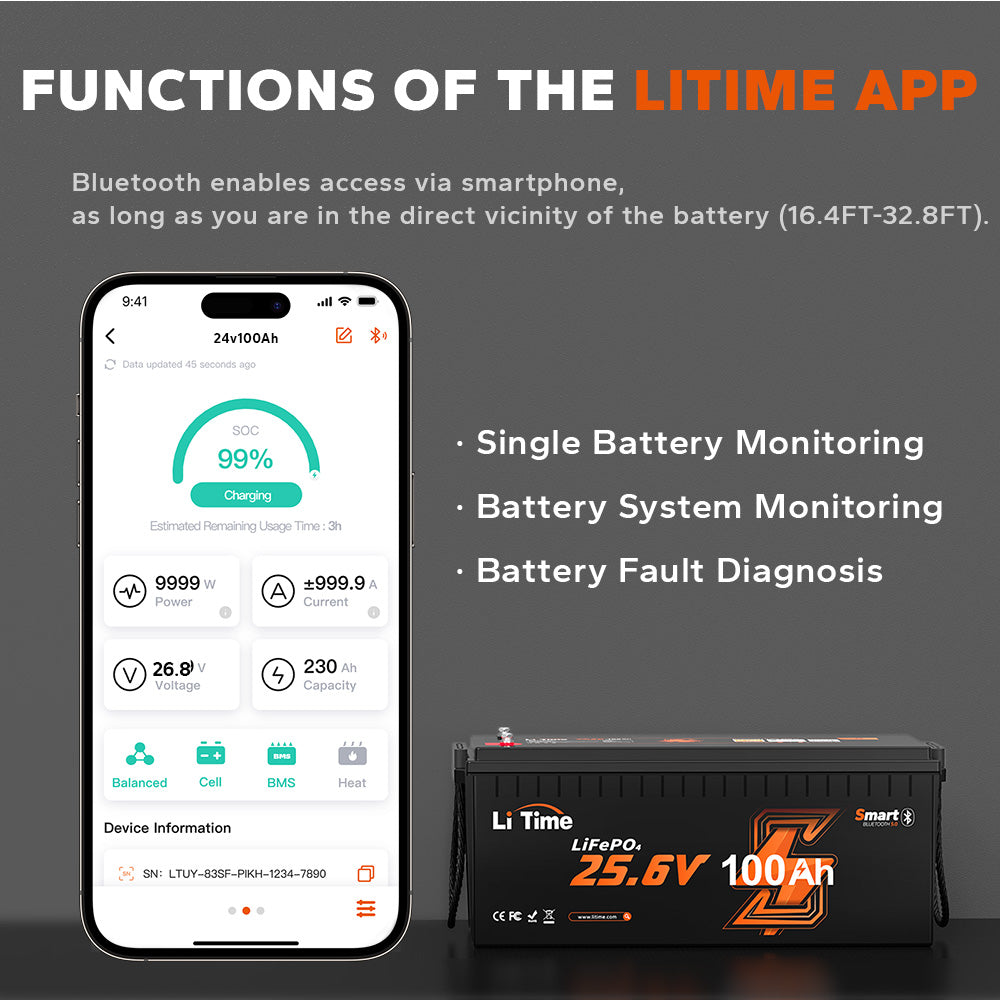 LiTime 24V 100Ah LiFePO4 Batteria RV Marina con Bluetooth - LiTimeFR/IT/ES