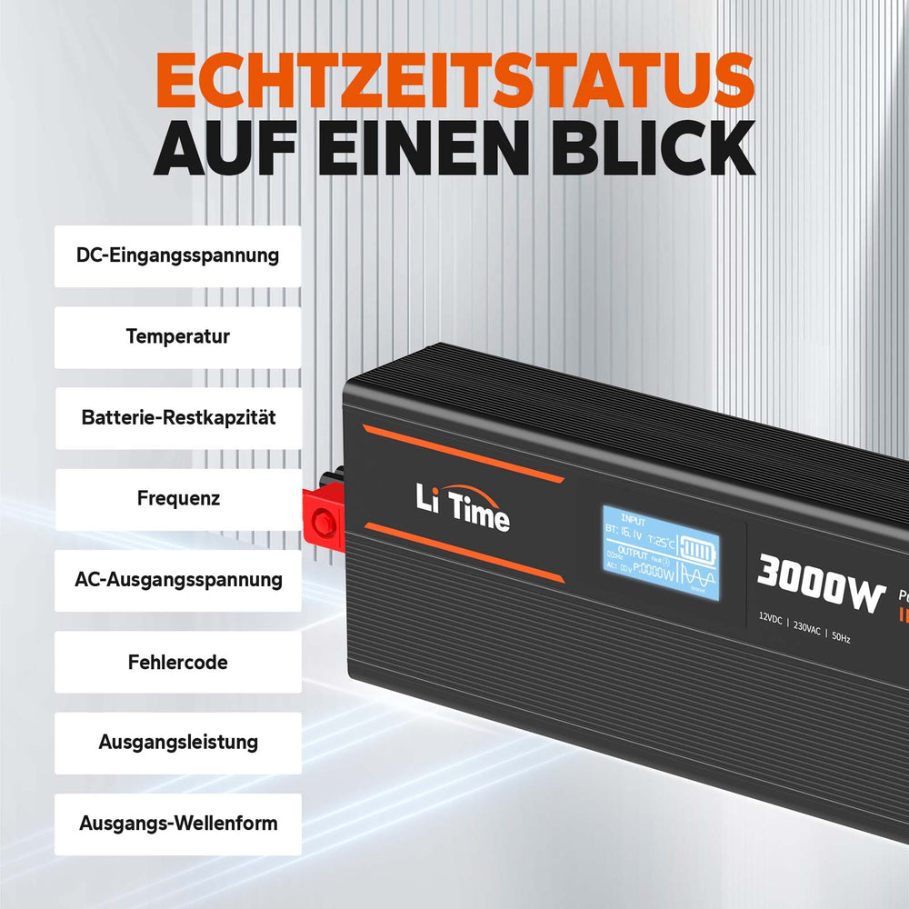 LiTime Inverter 3000W Onda Sinusoidale Pura 12V a 230V CA - LiTimeFR/IT/ES