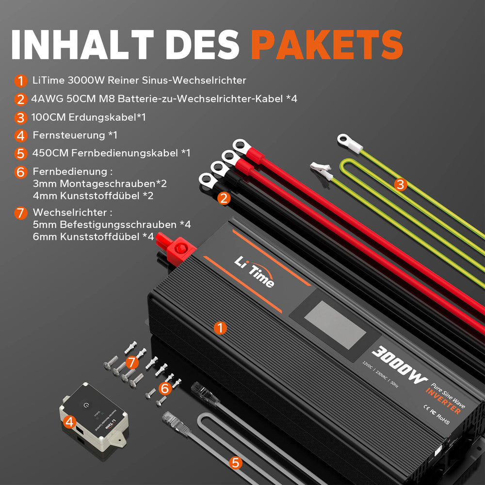 LiTime Inverter 3000W Onda Sinusoidale Pura 12V a 230V CA - LiTimeFR/IT/ES