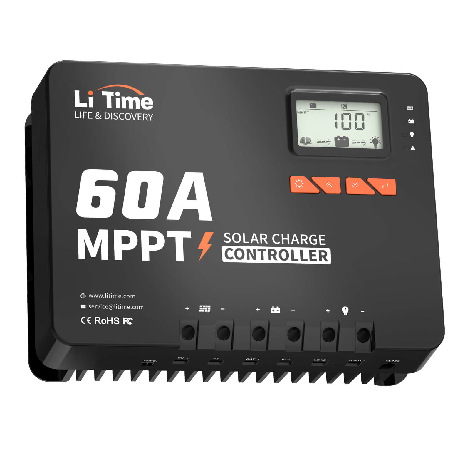 LiTime 60A 12V/24V/36V/48V MPPT Ingresso DC Auto Regolatore Solare Con Adattatore Bluetooth