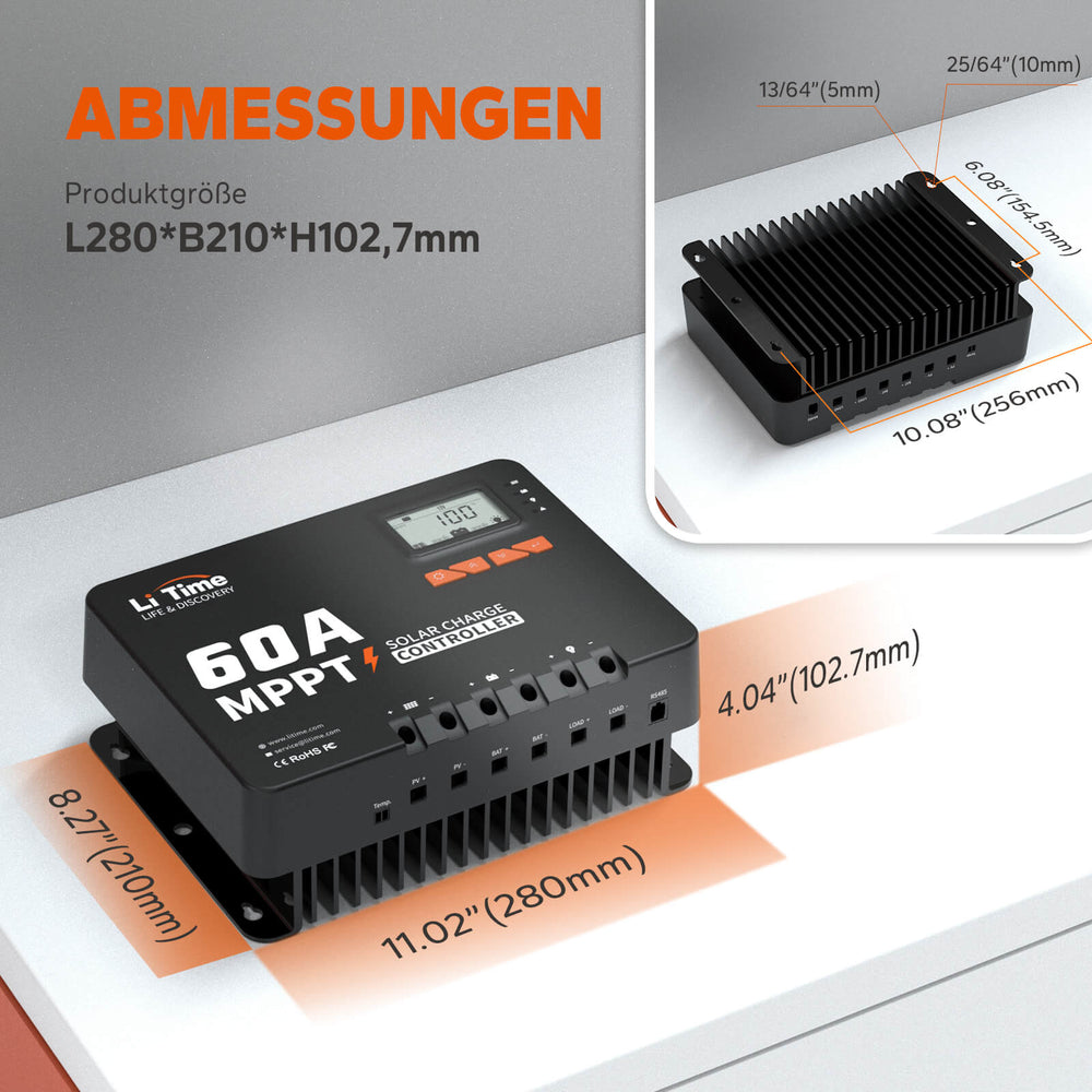 LiTime 60A 12V/24V/36V/48V MPPT Ingresso DC Auto Regolatore Solare Con Adattatore Bluetooth