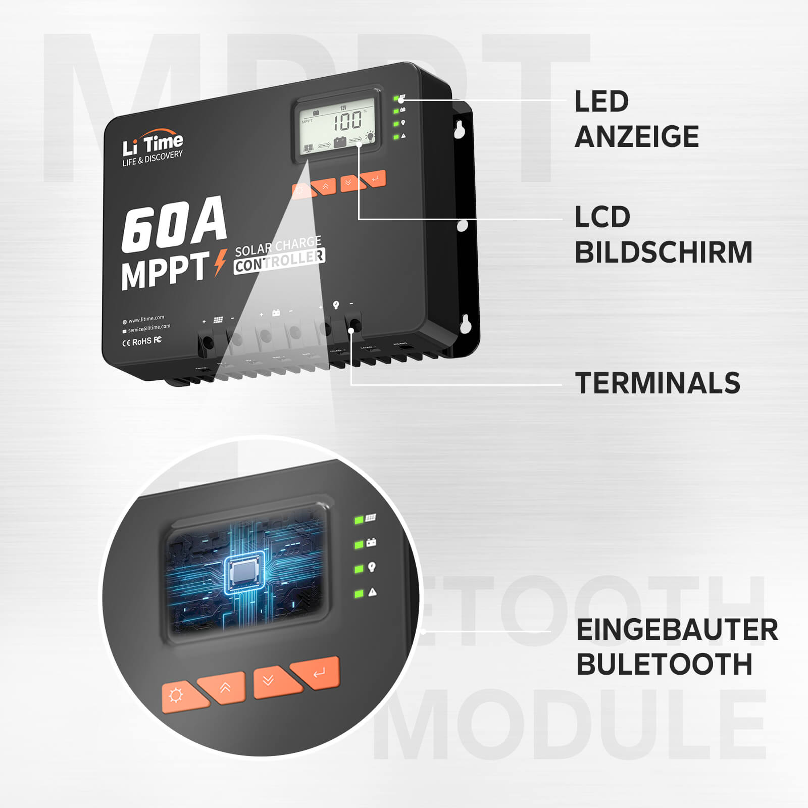 Regolatore Di Carica Solare MPPT 200A - Display LCD, 7 Modalità, USB Regolatore Di Carica Solare MPPT 200A - Display LCD, 7 Modalità, USB