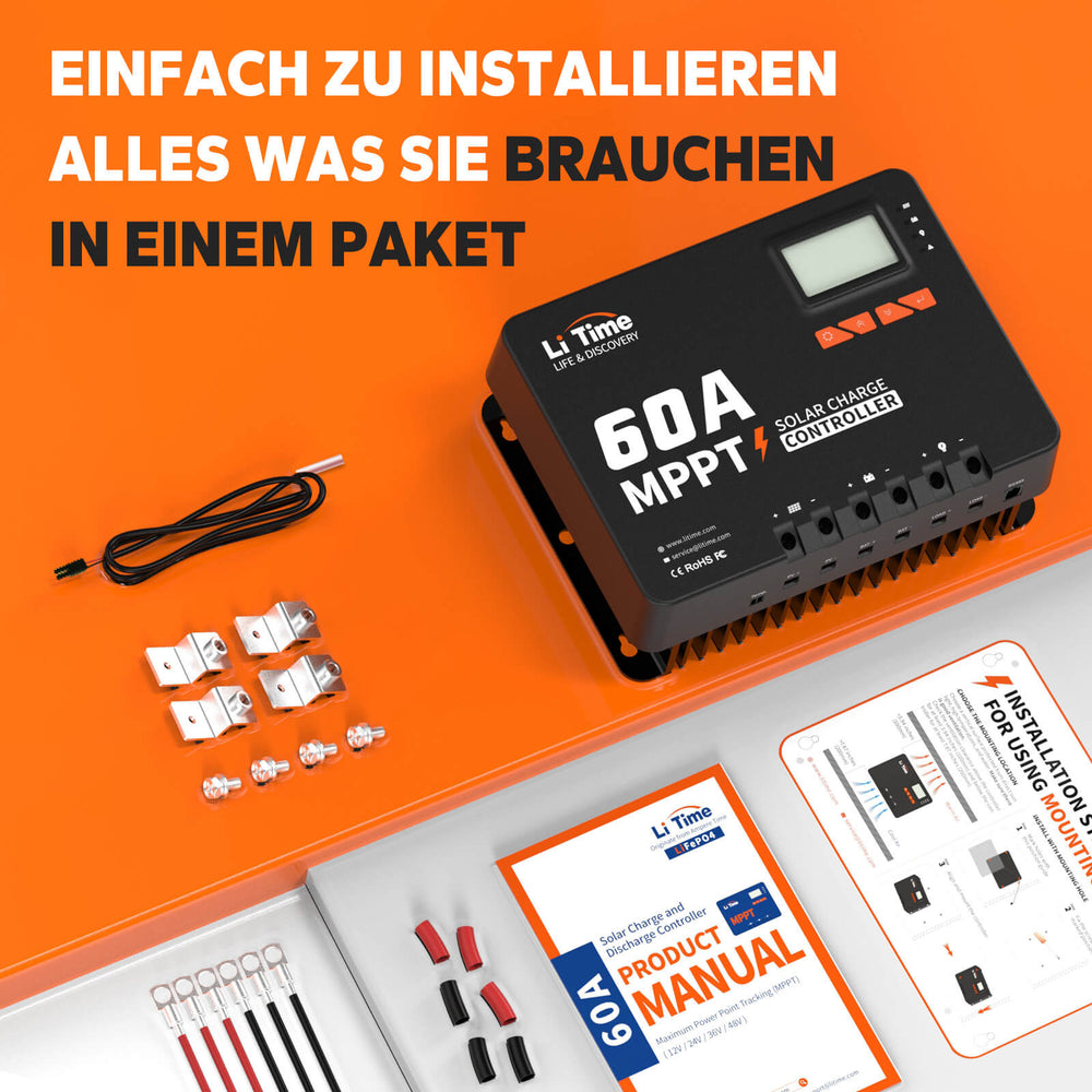 LiTime 60A 12V/24V/36V/48V MPPT Ingresso DC Auto Regolatore Solare Con Adattatore Bluetooth