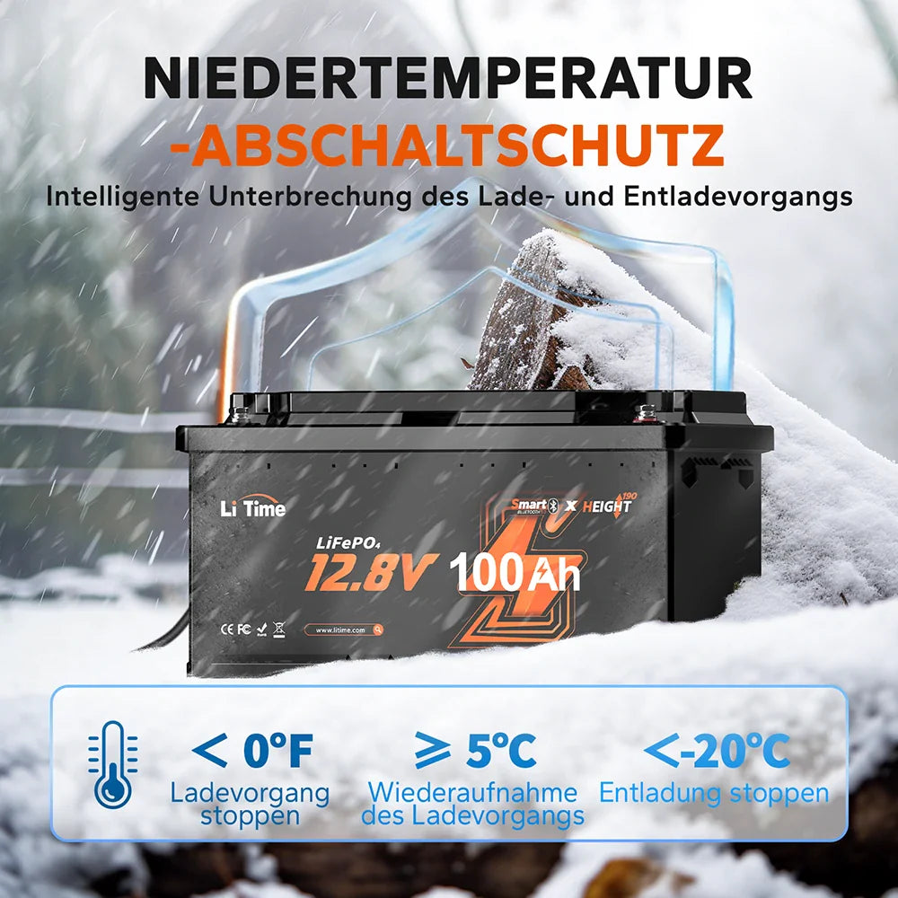 Batteria LiTime 12.8V 100Ah con protezione a bassa temperatura