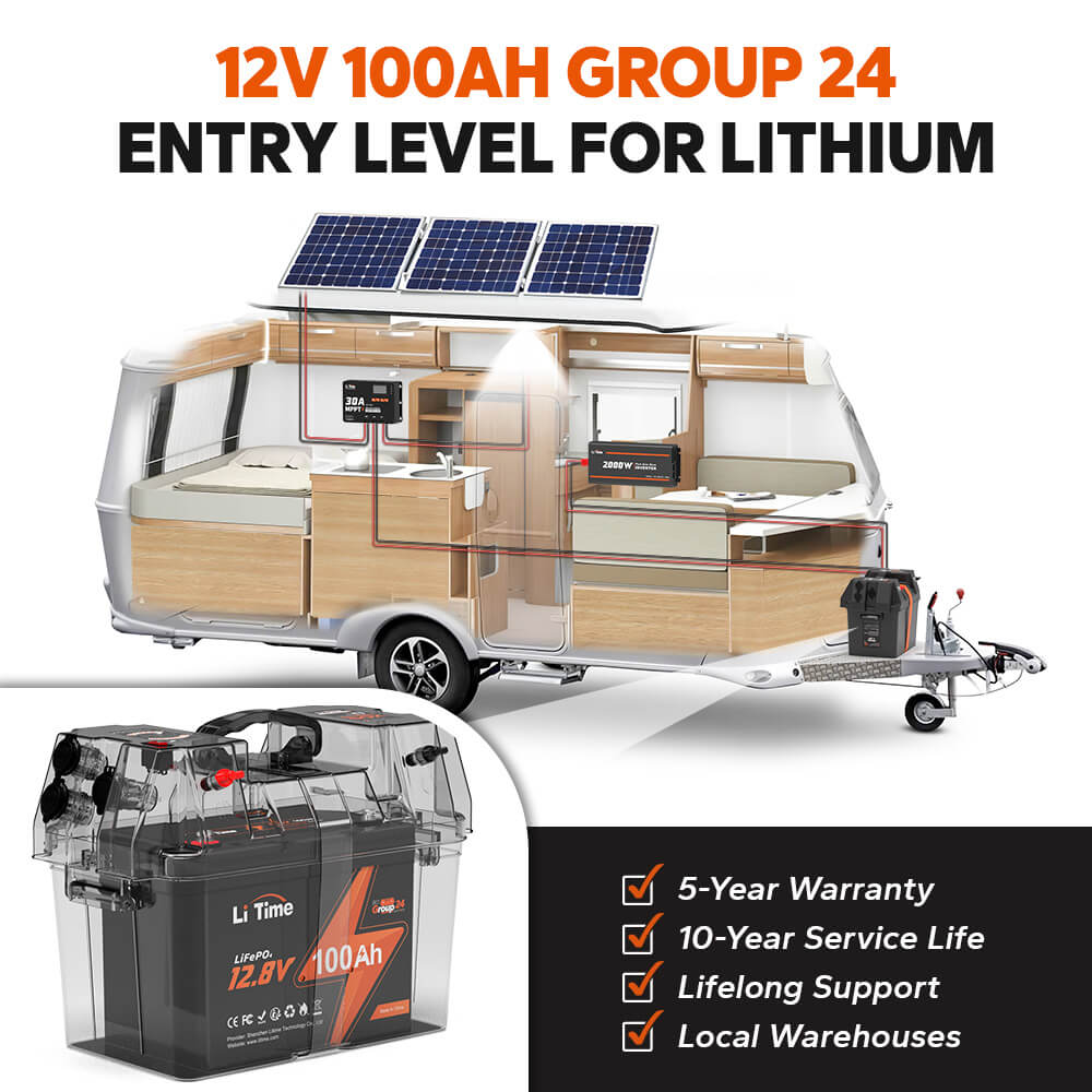 LiTime 12V 100Ah Group 24 Batteria al litio LiFePO4 a ciclo profondo - LiTimeFR/IT/ES