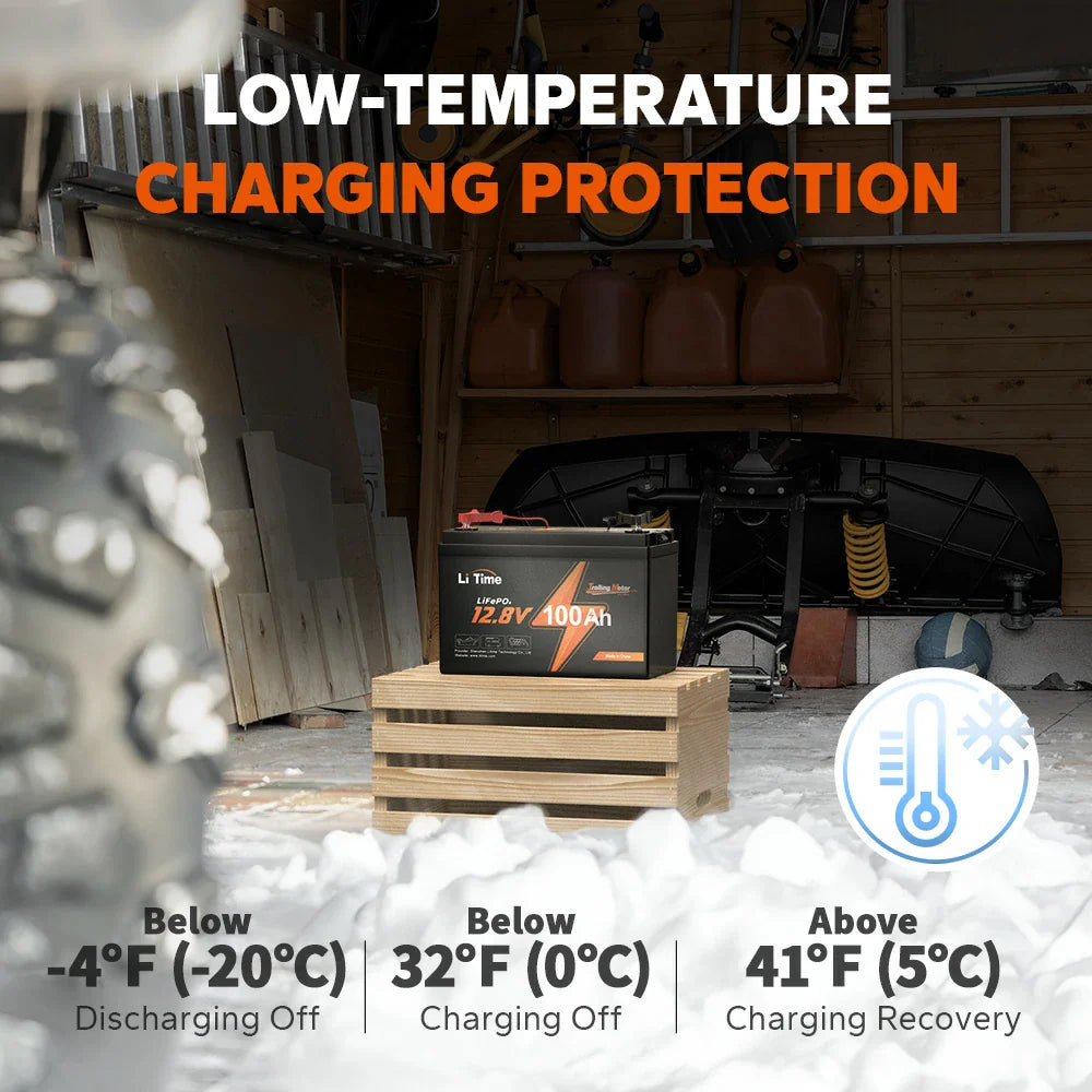 LiTime 12V 100Ah motore elettrico per barca Batteria  Marino protezione di carica a bassa temperatura