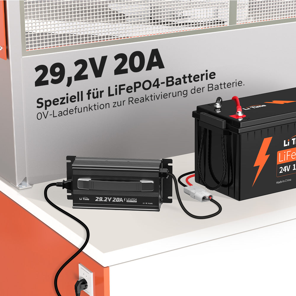 LiTime 29.2V 20A Caricabatterie al litio per batterie al litio LiFePO4 da 24V - LiTimeFR/IT/ES