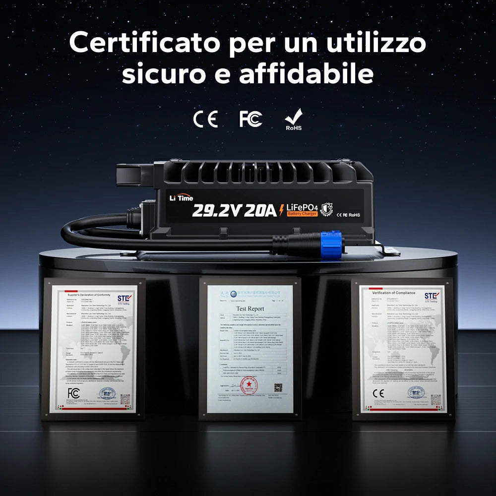 LiTime Caricabatterie LiFePO4 24 V (29,2 V) 20 A Impermeabile e Montabile